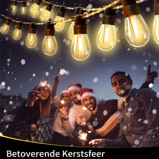 EverNeeds Lichterkette für den Außenbereich - Mit beleuchtetem Kabel - Lichtergirlande 15 LED - 15 Meter - Stimmungsvolle Beleuchtung im Außen- und Innenbereich - Gartenbeleuchtung - Weihnachtsbeleuchtung - Lichtergirlande im Außenbereich - IP65 - 2 Extra
