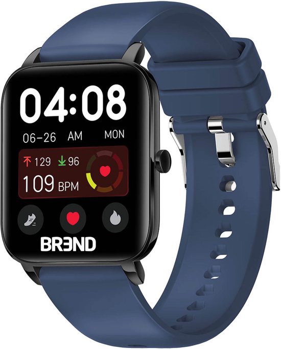 BREND Smartwatch für Frauen und Männer - Schrittzähler, Blutdruckmesser und Herzfrequenzmesser - Sportuhr - wasserdicht - blau