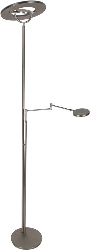 Stahlfarbene Stehlampe 4386ST – Soleil 2 mit dreh- und neigbarem Arm, 185 cm hoch, modernes Stahl-Design, 6500 Lumen, Steinhauer Exclusive