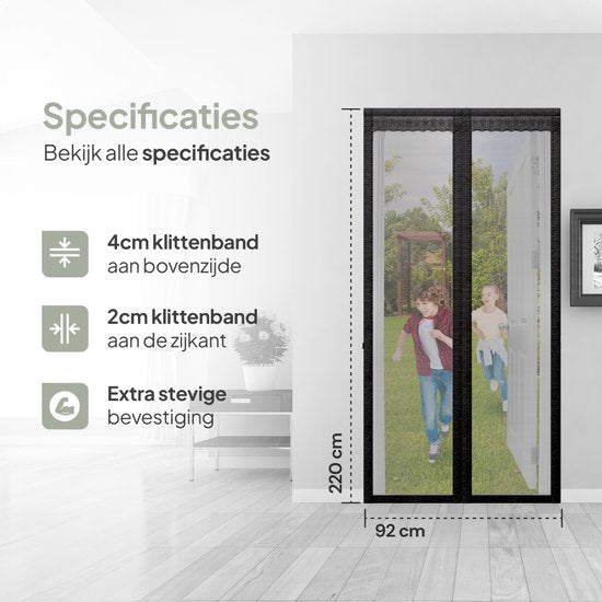 O'DADDY® Türvorhang Deluxe FIBER - Magnetischer Fliegenvorhang - Für neue und Standardtüren - Einfache Installation - Türgitter Schwarz - 92x220 cm