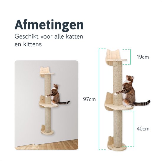 Katzenkletterwand - Kratzbaum - 2 Plattformen - Katzenkletterwand - Wand - Katzenkletterwand - Für große Katzen - Kletterwand - Komplettset