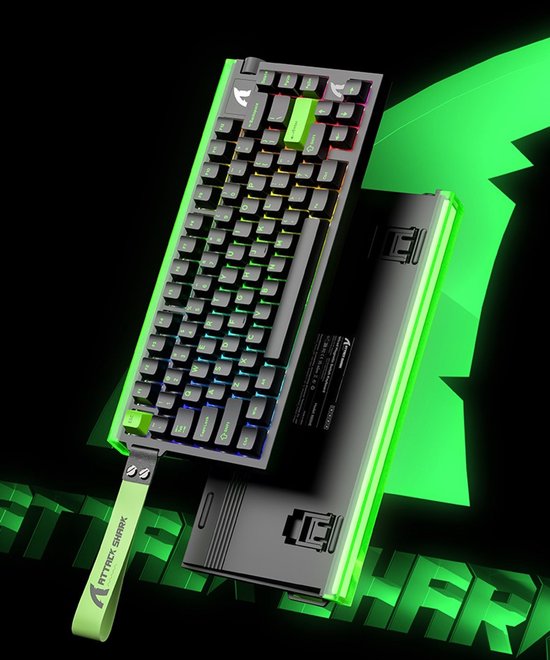 ATTACK SHARK R85HE – Kabelgebundene Gaming-Tastatur mit Magnetschaltern – 79 Tasten – RGB-Lichtleiste – Zierband – Lautstärkeregler – PBT-Tastenkappen – 8 kHz – 0,005 mm RT – 0,08 ms – Neongrün