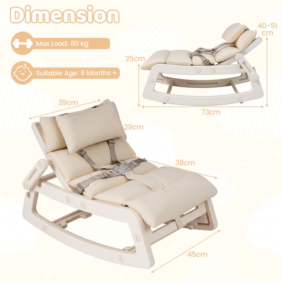 Coast 2-in-1-Schaukelstuhl für Kinder – verstellbare Rückenlehne – waschbares Sitzkissen – beige