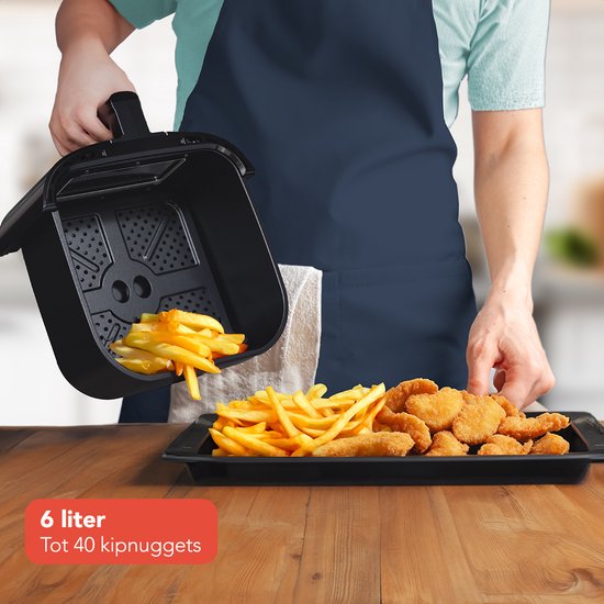 KitchenBrothers Airfryer XL - 6L - 1600W - Heißluftfritteuse - 50ºC bis 200ºC - 10 Kochprogramme - Schwarz
