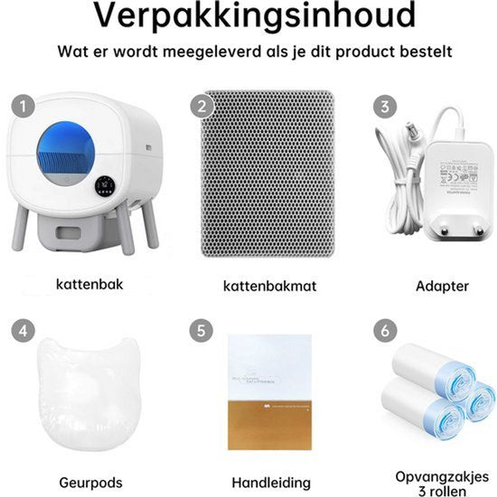 Selbstreinigende Katzentoilette – Automatische Katzentoilette mit großem Fassungsvermögen – XXL 95 l – Elektrische Katzentoilette – inkl. App – mit Katzentoilettenmatte und 3 Rollen Auffangbeutel