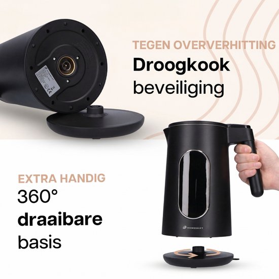 HomeShift® Wasserkocher mit Temperaturregelung – Warmhaltefunktion – doppelwandig – elektrisch – 1,7 Liter – 2200 W – schwarz