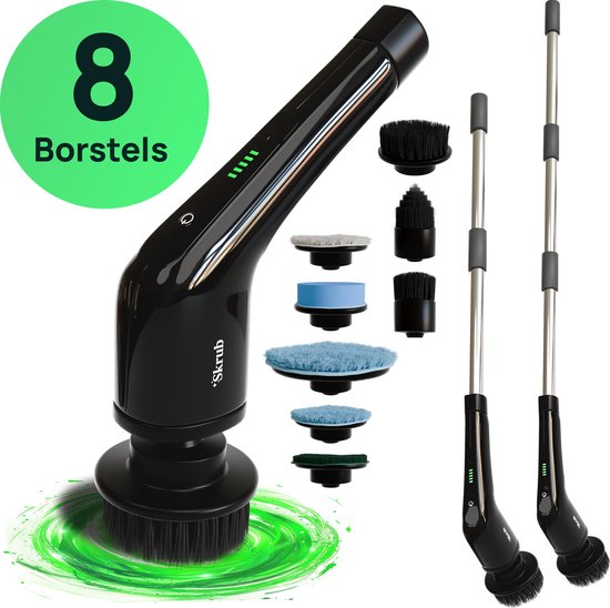 Skrub Elektrische Reinigungsbürste - Schrubber mit Griff für das Badezimmer - 8 Aufsätze