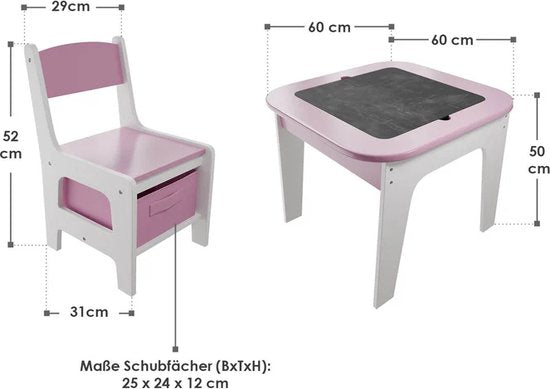 Kindersitzgruppe Milou - Mit 2 Stühlen und 1 Tisch - Rosa