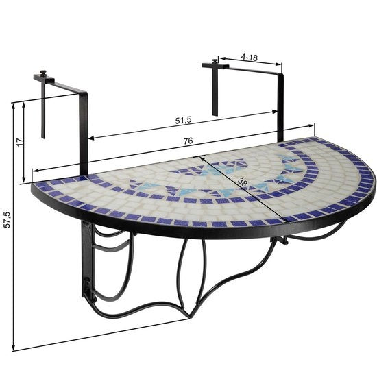 tectake -  Balkontisch Mosaik klappbar weiß/blau - 402766