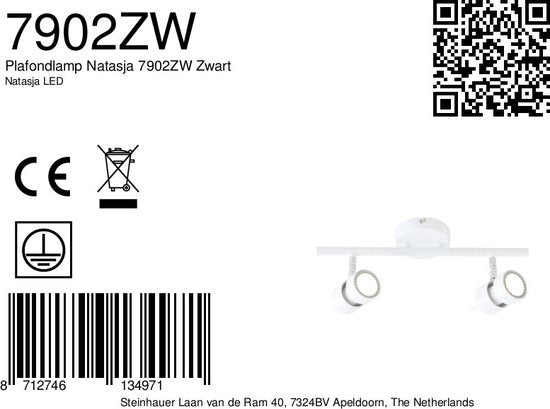 Spot Natasja 7902ZW – schwarzer 2-flammiger Spot aus Metall mit dimmbaren GU10-Fassungen für den Innenbereich in modernem Design