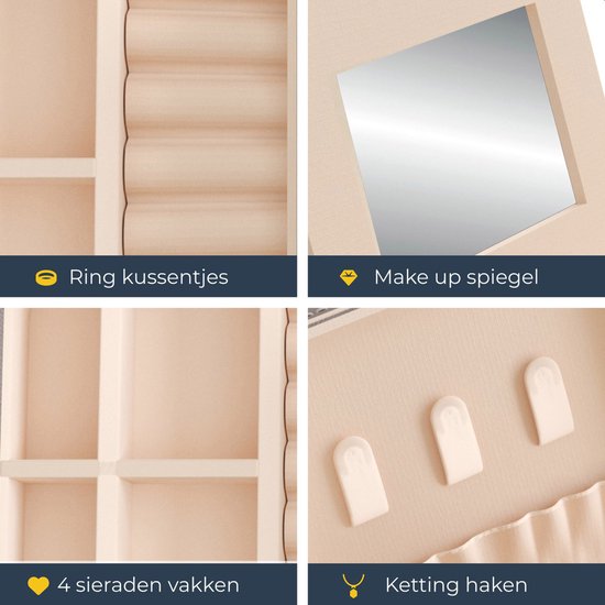 Vimora Schmuckkästchen mit Spiegel - Für Schmuck, Halsketten, Ohrringe, Armbänder - Box - Erwachsene - Mädchen - Frauen - Damen