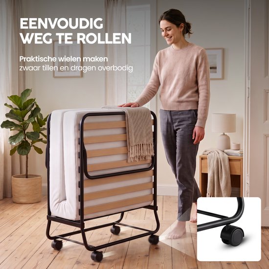 Infinity Goods Klappbett Comfort 90 x 200 cm – Gästebett – Einzelbett – Klappbett – Matratze & Lattenrost – inkl. Schutzbezug