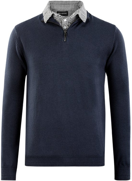 Milanoro - Herren Hemdkragenpullover mit halbem Reißverschluss - Grau - XXL