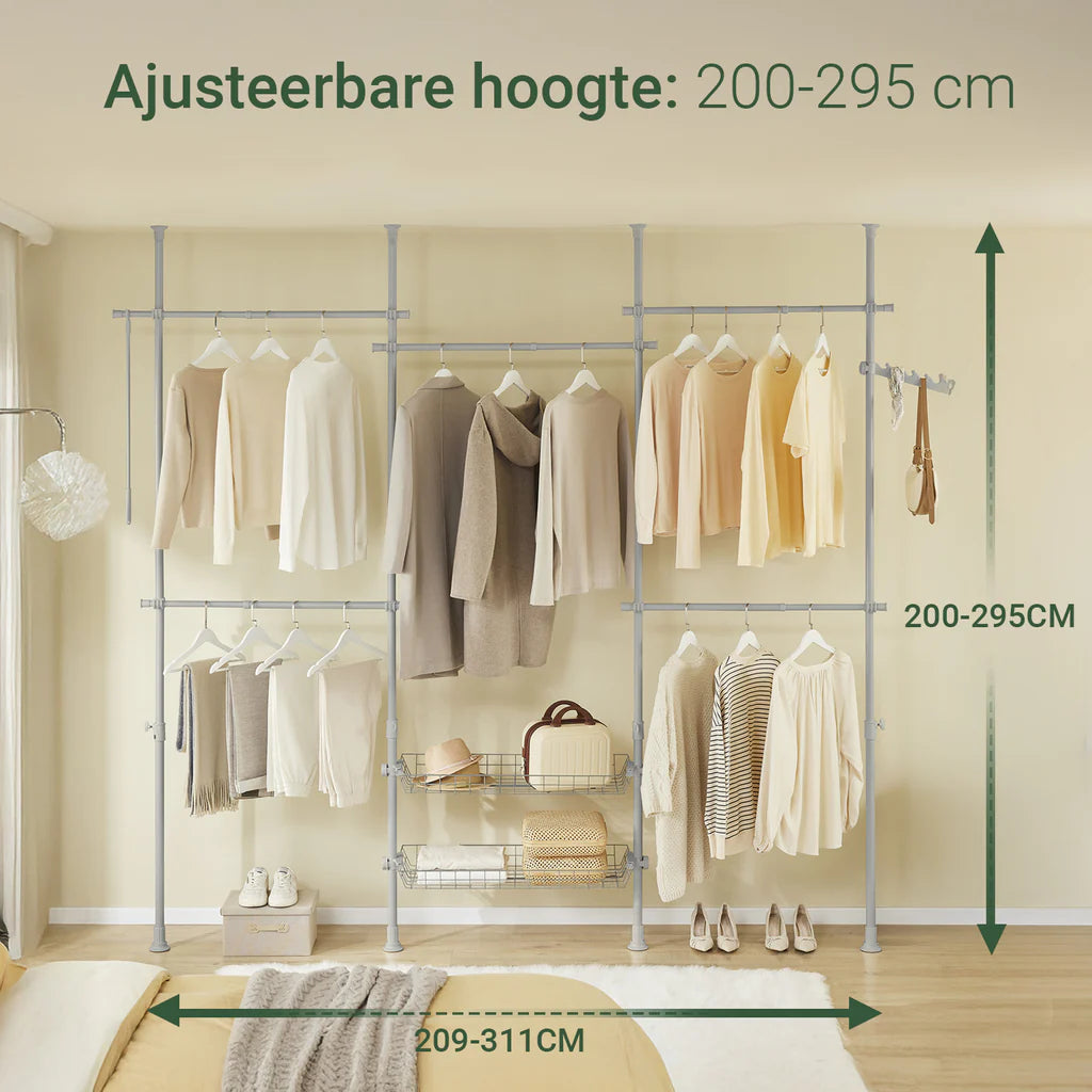 SoBuy KLS04-II-HG Teleskopstange Kleiderständer mit 5 Kleiderstangen und 2 Körben