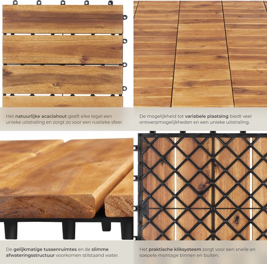 tectake® - Gartenfliesen aus Holz - Wetterfest - Bodenbelag für Balkon - Bodenfliesen - Balkonboden - Terrassenfliesen mit Klicksystem - Drainage - 40er Set