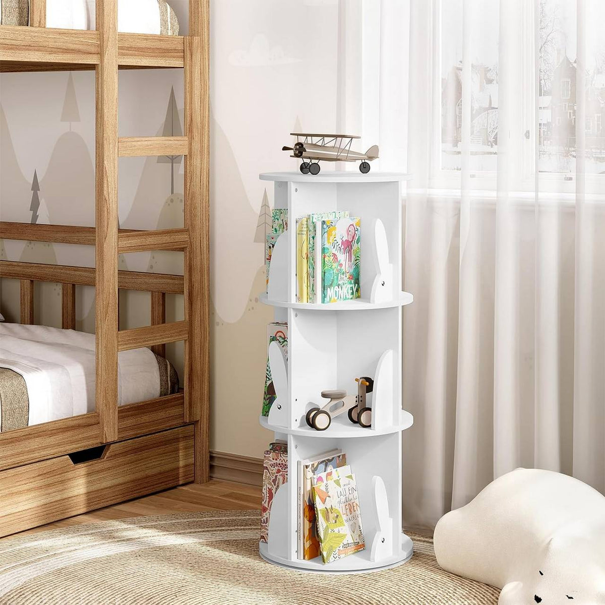 Woltu Kinderbücherschrank – drehbar – 3 Ebenen – 40 x 97 cm – 30 kg – Weiß