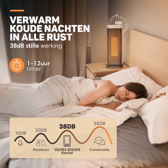 Vulpes Goods® Tech - Elektroherd - Heizlüfter - Keramischer Herd - 4 Stufen - 2000W - Timer, Fernbedienung & Thermostat - Heizung - Elektroheizung für Innenräume - Schwarz