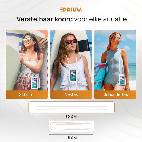 Drivv. Luxuriöse wasserdichte Handyhülle – schwimmfähig – doppelter Clipverschluss – für Handys bis zu 6,8 Zoll – Unterwasser-Handyhülle – Beige