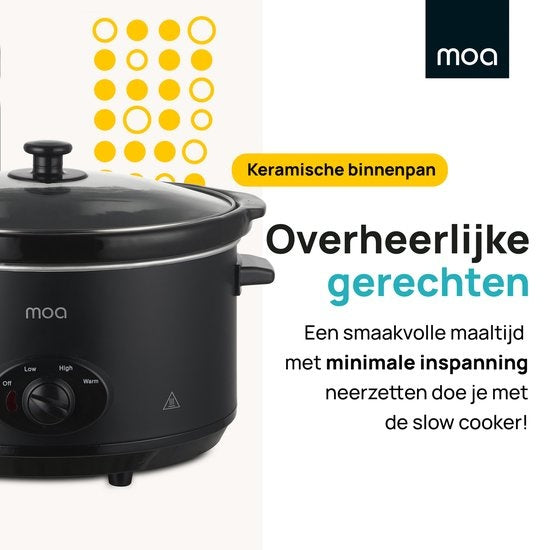 MOA Slowcooker - 6,5 Liter - Keramik-Innenbehälter - Schwarz