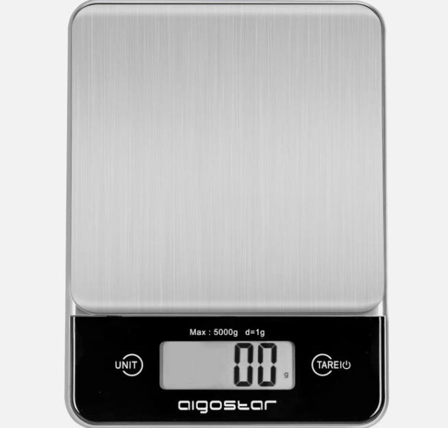 Aigostar Digitale Küchenwaage – Grau – Edelstahl – 5 kg/1 g, LCD
