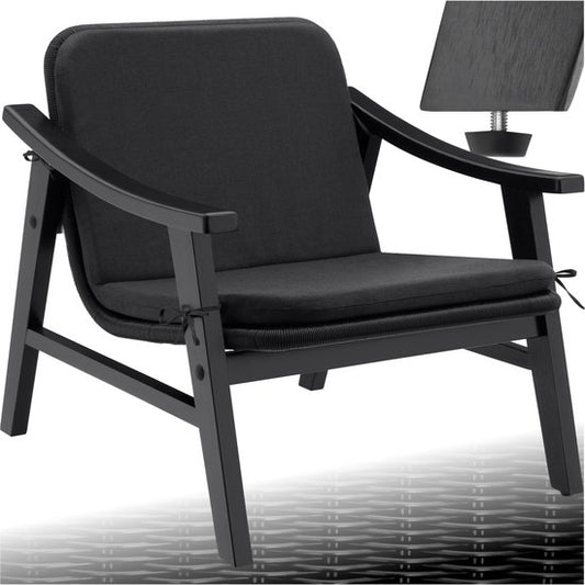 tectake - Garden Chair - Holzstuhl für Balkon oder Garten - Korbgeflecht-Sitzfläche - Outdoor-Sessel - Belastbarkeit bis 150kg - Stuhl für den Innen- und Außenbereich - inkl. Kissen - schwarz
