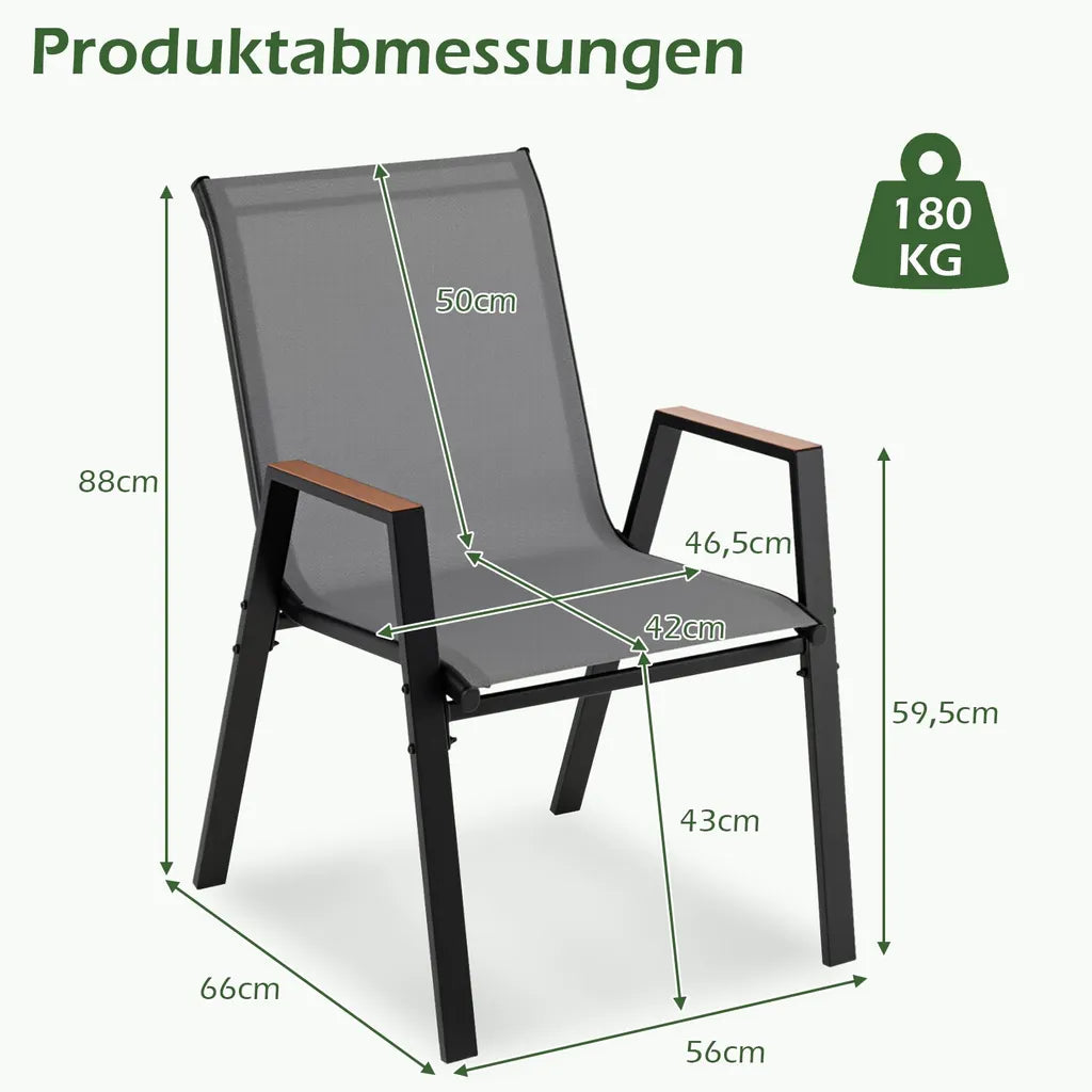 Coast Gartenstühle - stapelbar - Armlehnen - atmungsaktiv - 56 x 66 x 88 cm - Grau