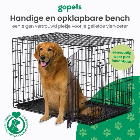 Gopets Hundebank faltbar XL - Bank - Für Hunde - Inkl. Hundekissen - 2 Türen - 107 x 71 x 76 cm