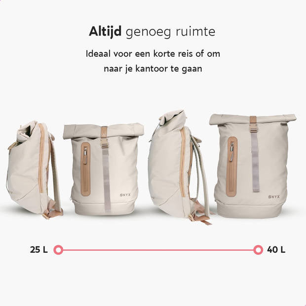 ONYX Rolltop Rucksack 25 bis 40L - Mit Laptopfach - Verstellbarer Rucksack - Reisetasche - Wasserdicht und strapazierfähig - Sand