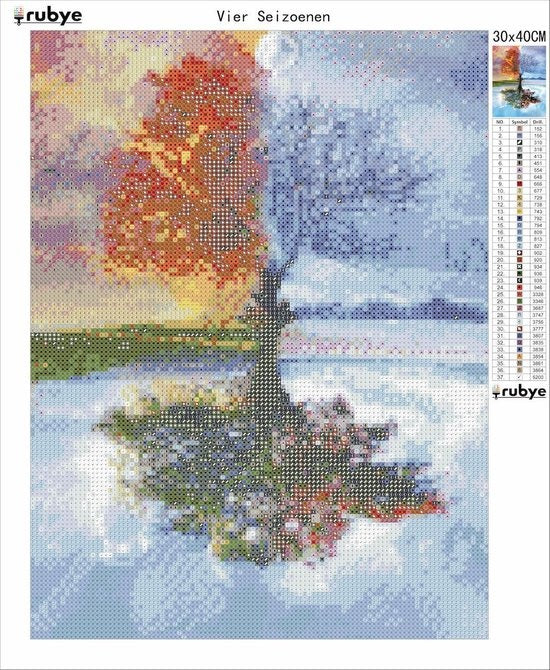 Rubye Diamantmalerei Erwachsene - Diamantmalerei Kinder - Diamantmalerei Komplettpaket - Vier Jahreszeiten - 30x40cm