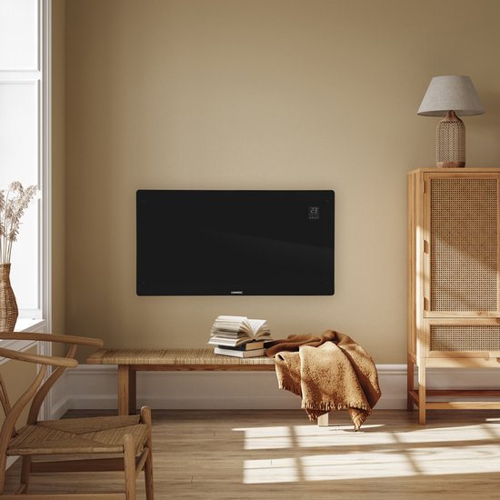 VONROC Luxury electric heater - Konvektorheizung mit Glasscheibe - 1250W/2500W- Beheizt Räume bis zu 30m2 - Gesteuert sowohl mit App (über Wifi) als auch manuell - Einstellbarer Thermostat und Timer - Schwarz