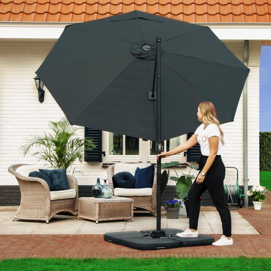 VONROC Premium Floating Parasol Bardolino Ø300cm - Inkl. Kreuzfuß & Schutzhülle - Runder Sonnenschirm - 360° drehbar - Neigbar - UV-beständiges Tuch - Schwarz