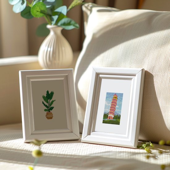 Rubye® Mini-Diamant-Gemälde - 2 Stück - Set - Erwachsene - Diamant-Gemälde Kinder - Turm von Pisa & Zimmerpflanze - 15x20cm