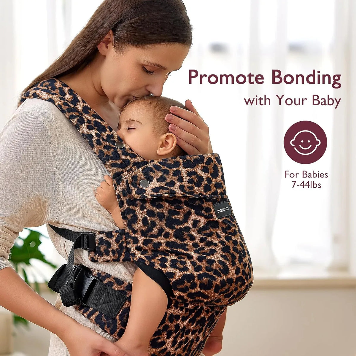 Momcozy Leopard Babytrage – 3-in-1 – Ergonomisch – 3–20 kg – 100 % Baumwolle – Verstellbar – Waschbar