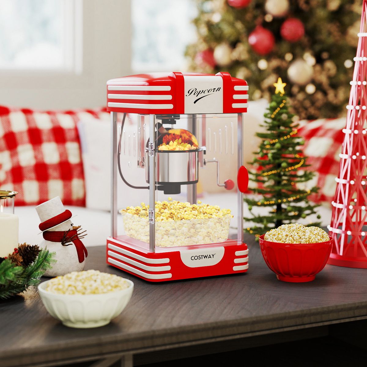 Coast Popcornmaschine – Retro-Kino-Stil – Warmhalte-Lampe – manuelle Bedienung – rot/weiß