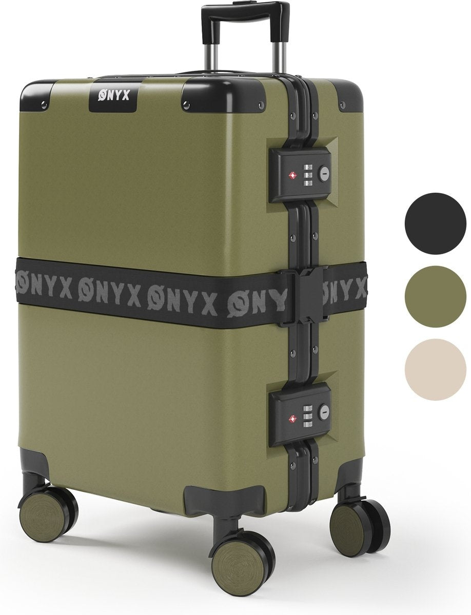 ONYX® - Handgepäckkoffer 33L - TSA-Schloss - Spinner-Rollen - Leichter Trolley - Aluminiumverschluss - Olivgrün
