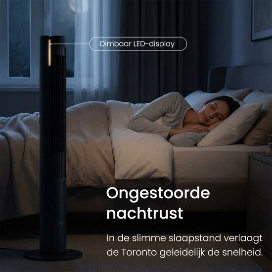 Leiser Ventilator mit Fernbedienung – Flügelloser Turmventilator mit Timer und 3 Gebläsestufen – Energieeffizient (60 W) – Schlafzimmer – Mattschwarz – JAP Appliances Toronto L