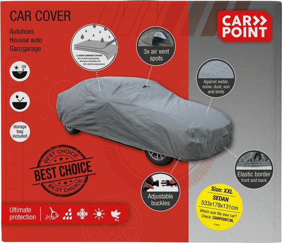 Carpoint Autoabdeckung Ultimate Protection XXL – 533 x 178 x 131 cm – 3-lagig – wasserabweisend und UV-beständig – atmungsaktiv – inklusive Aufbewahrungstasche