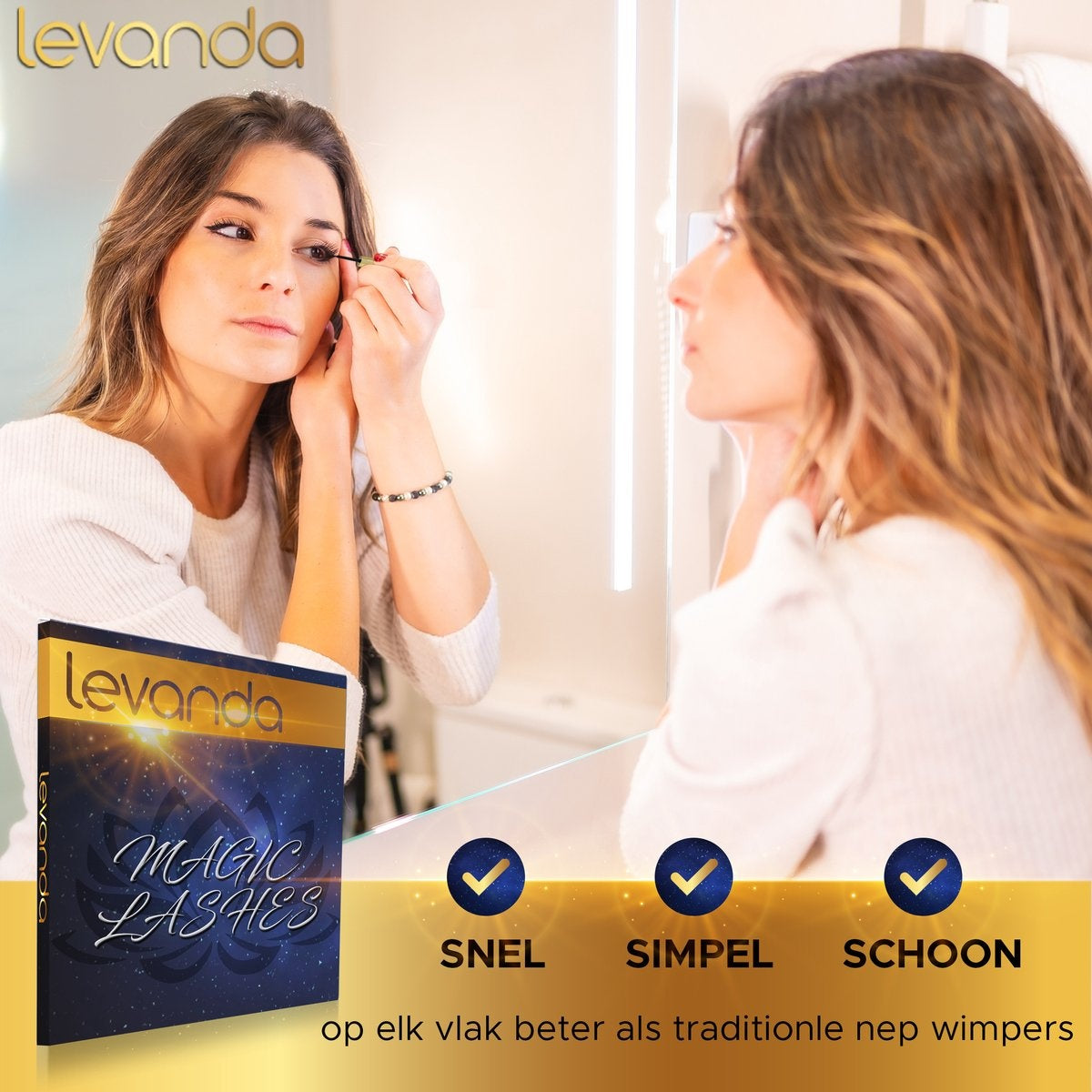 Levanda Falsche Wimpern mit magnetischem Eyeliner schwarz - Wimpernverlängerung magnetische Wimpern - falsche Wimpern magnetischer Stift und Applikator