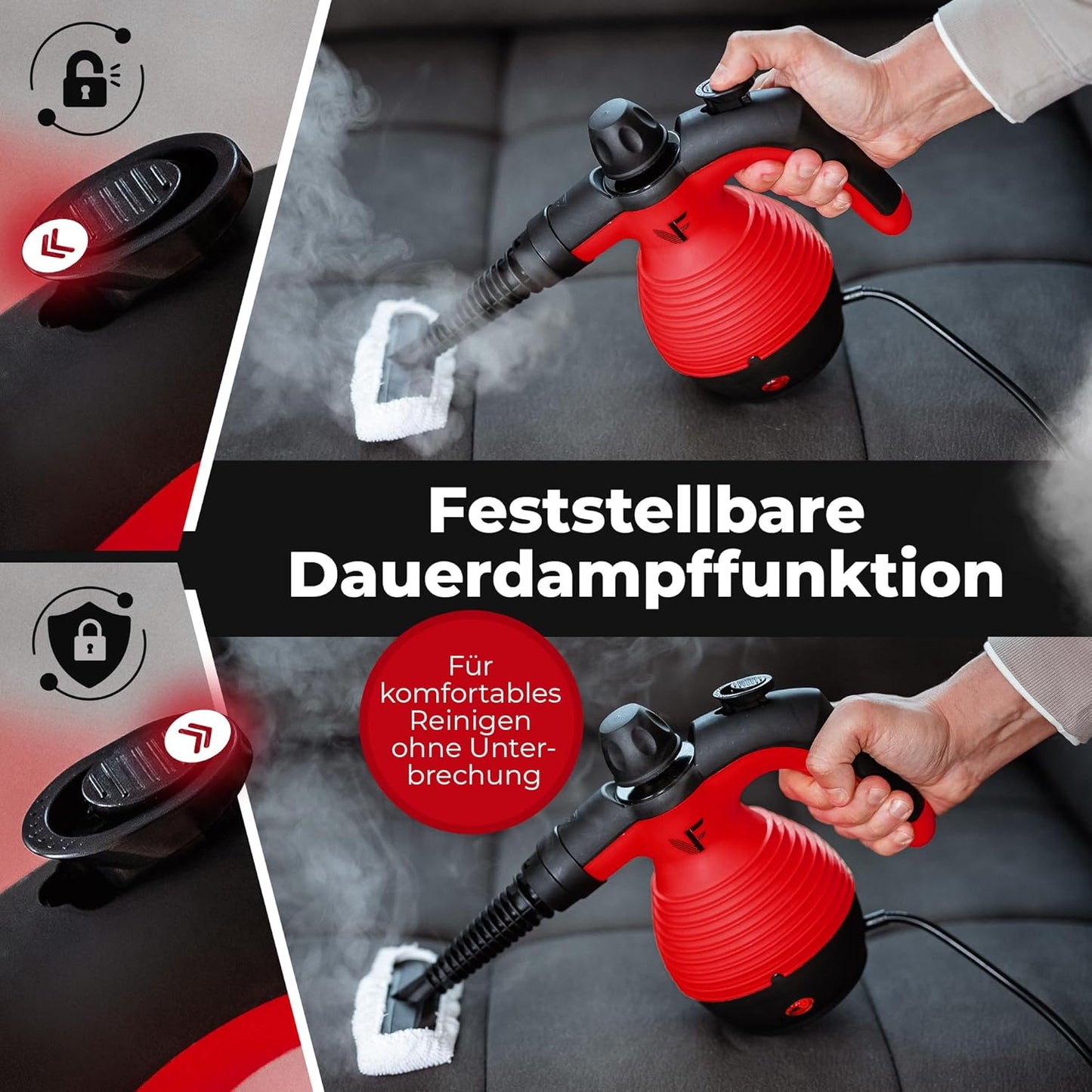 Neighbour's Friend® Dampfreiniger Neues Modell – Leistungsstarker Hand Steam Cleaner, 3,5 Bar Druck, 4m Kabel, 350ml Tank I Handdampfreiniger für Auto, Werkstatt, Haushalt & Fensterreinigung
