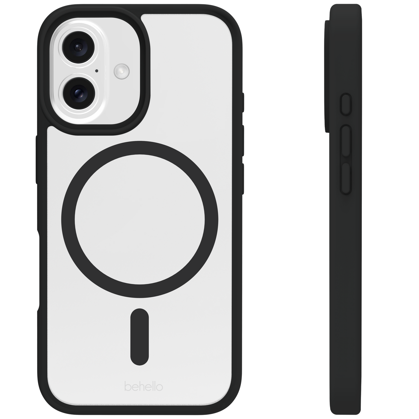 BeHello Tasche iPhone 16 - MagSafe Magnetischer Ring - Transparent/Schwarz