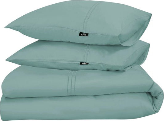 PHLOX Bettbezug King - 100% Baumwollsatin (300 TC) - Double 200x200/220 cm + 2 Kopfkissenbezüge - Weich & Hautfreundlich - Jade