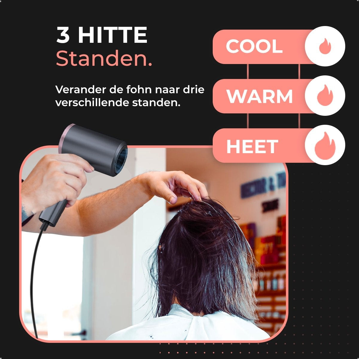 CAPELLI Haartrockner mit Diffusor - Haartrockner - Ionic - klappbar - 3 Positionen - Pink Gold
