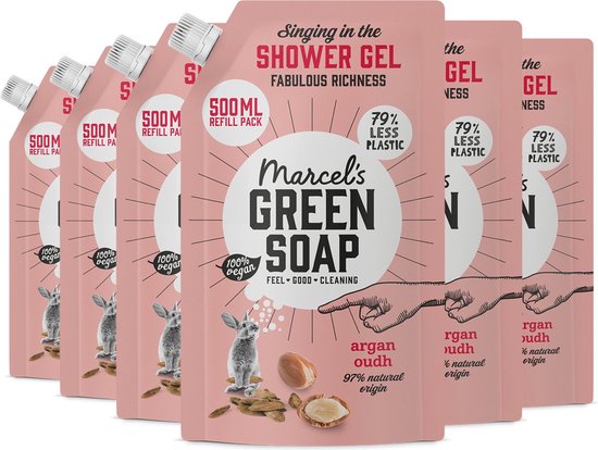 Marcel's Green Soap Duschgel-Nachfüllpackung – Argan & Oudh – 6 x 500 ml
