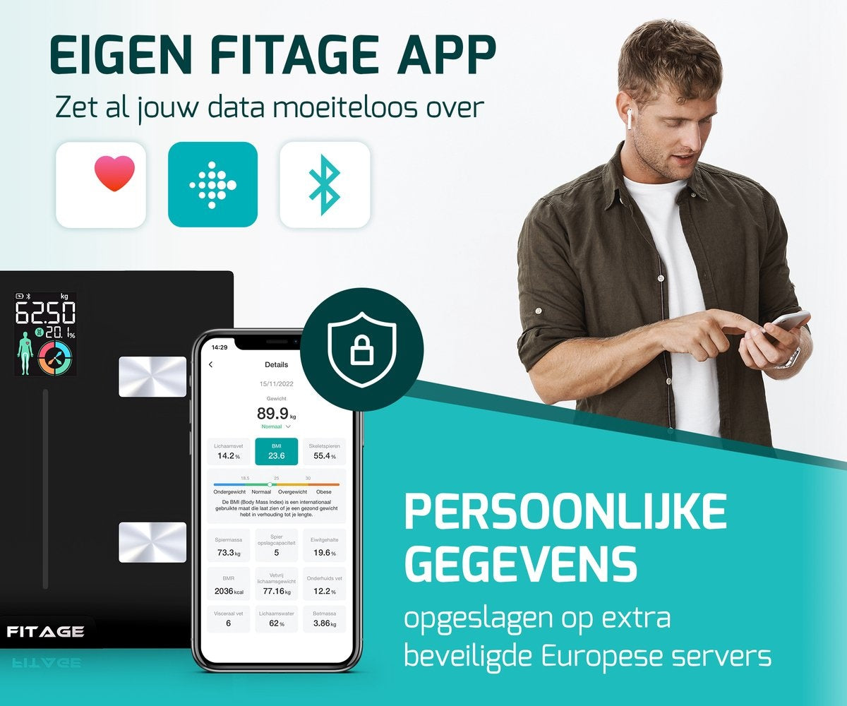 FITAGE LCD-Waage Personenwaage Digital - Intelligente Waage mit 17x Körperanalyse - Waagen - FITAGE App