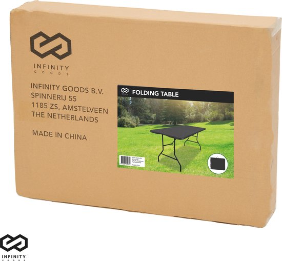 Infinity Goods Zusammenklappbarer Tisch - Klapptisch - 180 x 70 x 74 cm - Campingtisch - Gartentisch - Tragbar - Schwarz