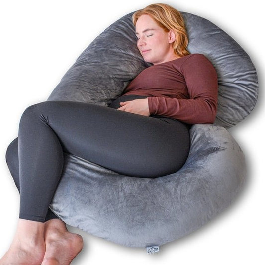 EL Life Umstandskissen XXL C-Form - Stillkissen - Seidenschlafkissen - Körperkissen - abnehmbarer Minky-Vliesbezug - 150x70cm - Grau
