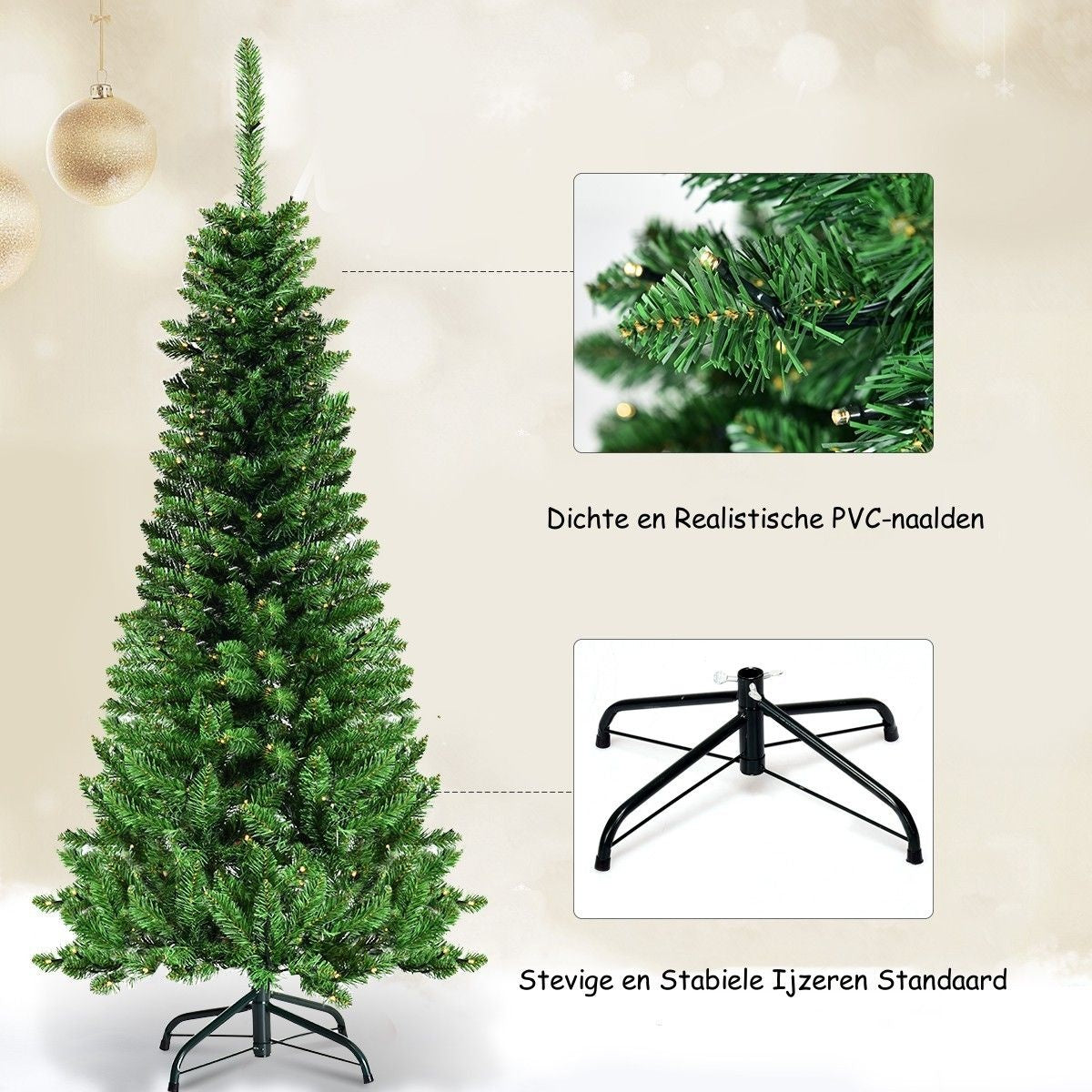Künstlicher Weihnachtsbaum Coast Schmal - MIT warmweißen LED-Lichtern - Grün - 135cm