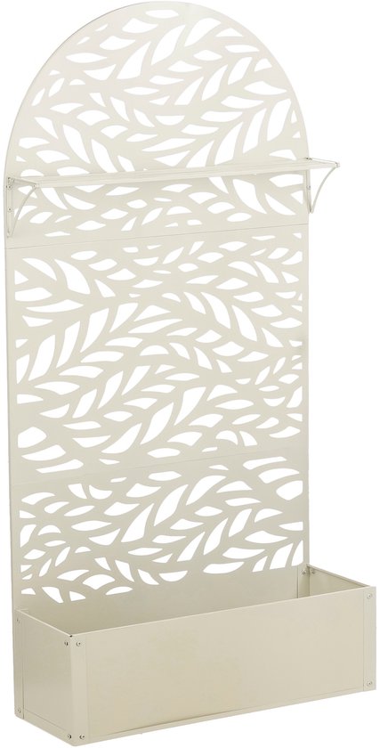 Mica Decorations Sapri Pflanzenstütze – Pflanzkübel mit Klettergitter für Kletterpflanzen – Pflanzenständer, freistehend oder an der Wand – 90 x 33 x 180 cm – Off White