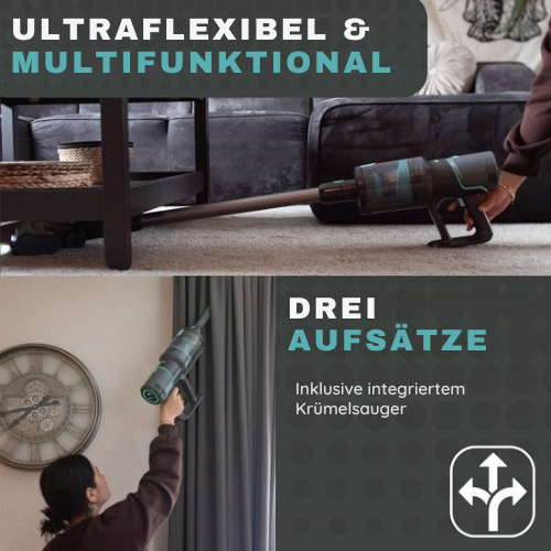 Achaté© - Stabstaubsauger - Kabellos - 4 Aufsätze - LED-Anzeige - Staubbuster