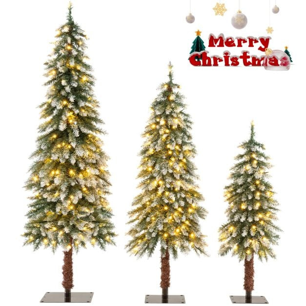 3er-Set künstliche Weihnachtsbäume Verschneiter Weihnachtsbaum mit 129/231/369 PVC-Zweigen und 50/100/150 warmweißen LED-Lichtern 90 /120 /150 cm